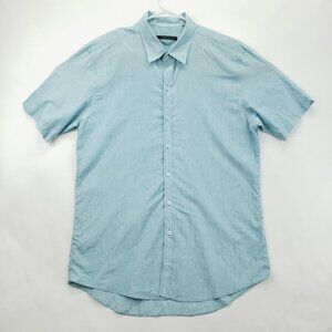 Zachary Prell Shirt Mens XL Aqua Blue Linen Short Sleeve Classic Button-Up